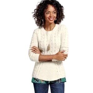 CAbi Style 3157 Cable Knit Pullover Sweater XS Cream 16D